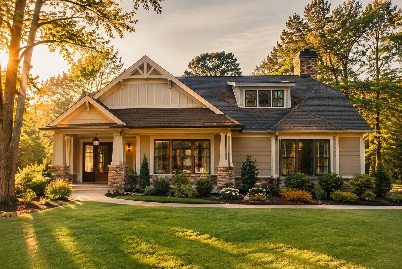 Renovated craftsman-style home exterior in Alabama — representative photography from a Vitalii Lunko renovation project