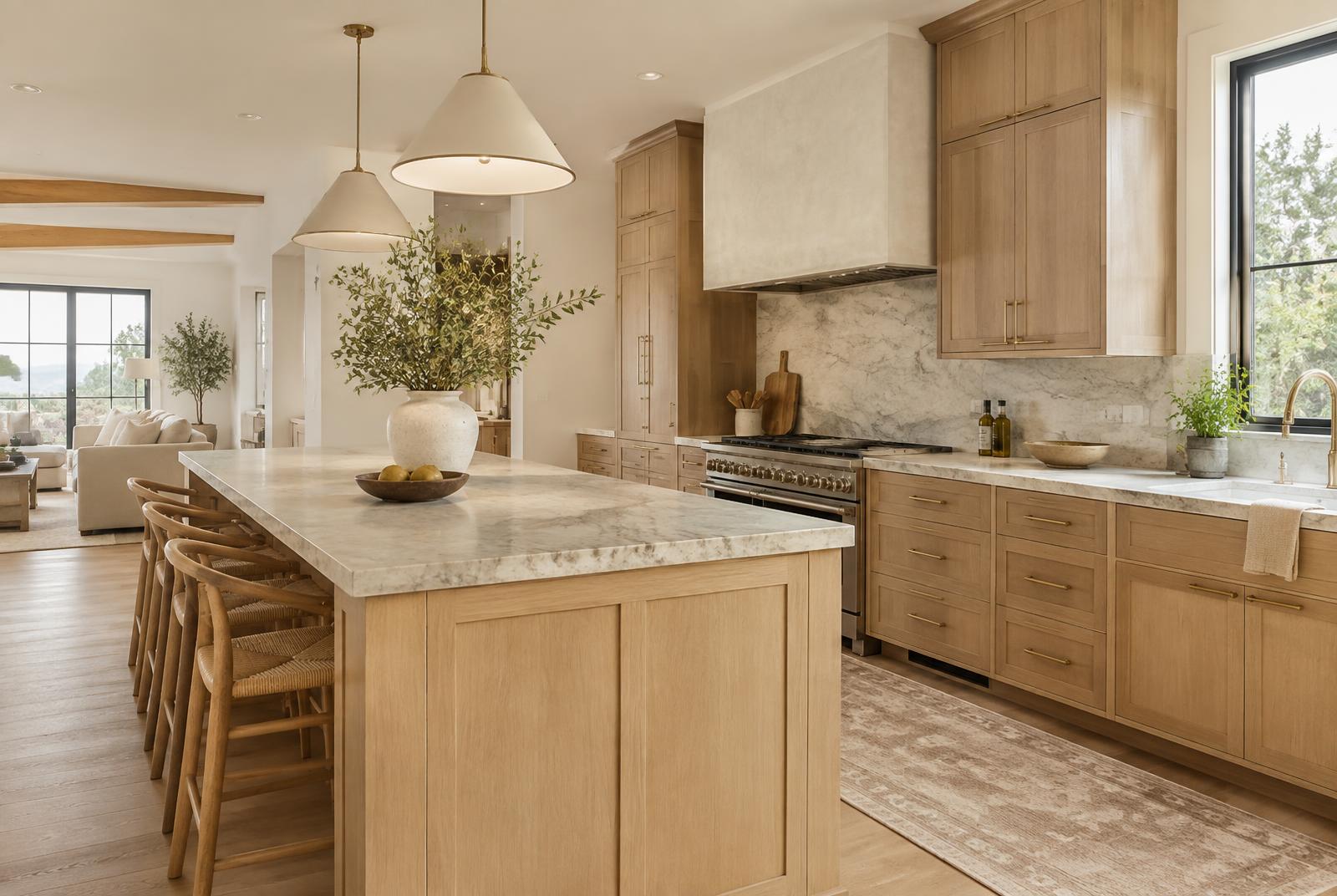 Newly remodeled kitchen with white oak cabinets and stone countertops — representative photography from a Vitalii Lunko remodel project